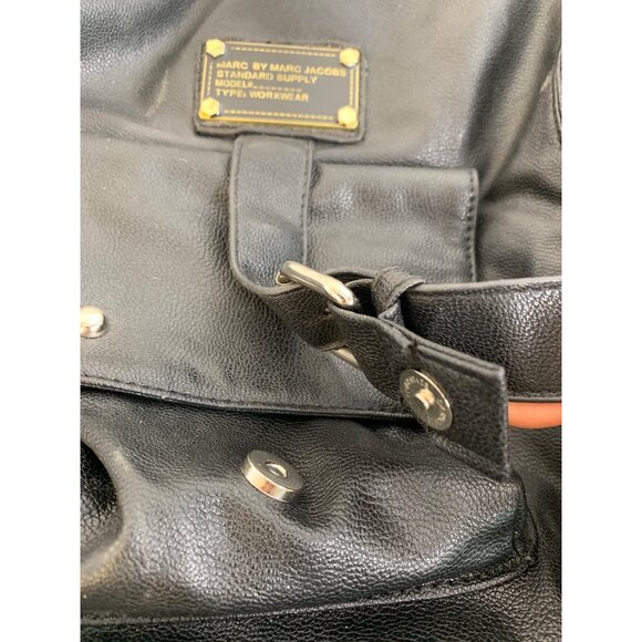 VTG Marc By Marc Jacobs Black Utility Cargo Workwear Work Leather Bag Crossbody - Picture 7 of 16